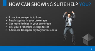 HOW CAN SHOWING SUITE HELP YOU?
• Attract more agents to hire
• Retain agents in your brokerage
• Get more listings in your brokerage
• Sell your brokerage listings faster
• Add more transparency to your business
4
 