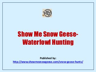 Show Me Snow Geese-
Waterfowl Hunting
Published by:
http://www.showmesnowgeese.com/snow-goose-hunts/
 