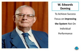 W. Edwards
Deming
To Achieve Success
Focus on Improving
the System Not On
Individual
Performance
 