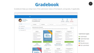 7
www.showmyhomework.co.uk
The world's No. 1 online homework solution
Gradebook
Gradebook helps you keep track of the submission status of homework, and grades, if applicable.
Submitted
Submitted late
Absent
Resubmission
Not submitted
Submission types
 