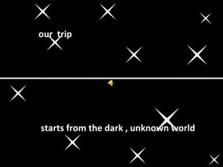 our  trip starts from the dark , unknown world 
