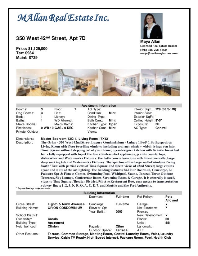 Condo Sale 1 Bed 1 Bath 350 W 42nd St Apt 7d