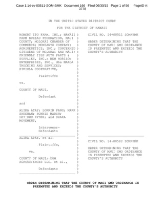 IN THE UNITED STATES DISTRICT COURT
FOR THE DISTRICT OF HAWAII
ROBERT ITO FARM, INC.; HAWAII
FARM BUREAU FEDERATION, MAUI
...