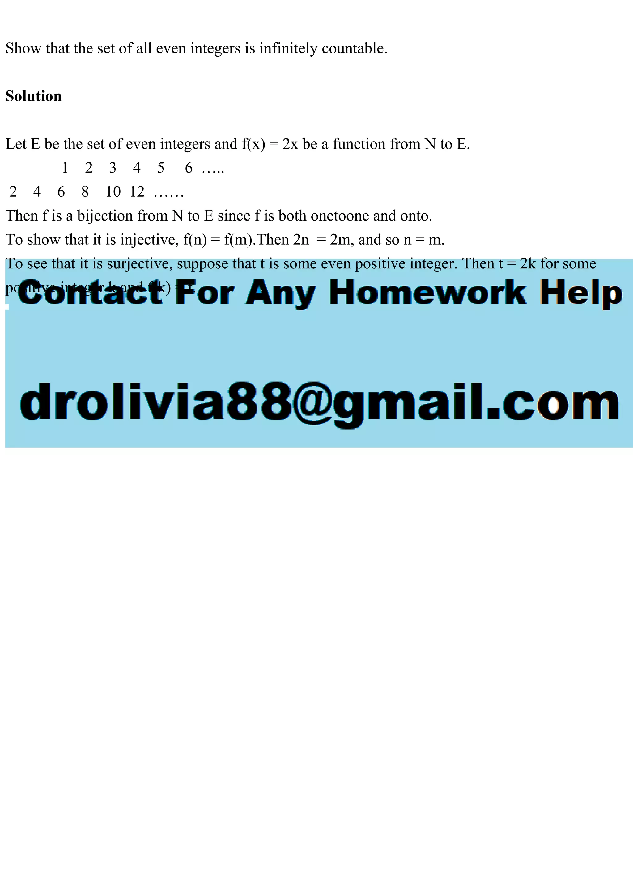 Show that the set of all even integers is infinitely countable.S.pdf