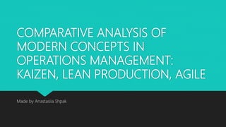 COMPARATIVE ANALYSIS OF
MODERN CONCEPTS IN
OPERATIONS MANAGEMENT:
KAIZEN, LEAN PRODUCTION, AGILE
Made by Anastasiia Shpak
 