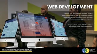 MARKETING & DEVELOPMENT CASE STUDY
WEB DEVELOPMENT
Designed, built, and managed microsites for all 10
SHPE conferences to tie in to the conference branding
and provide an easy-to-navigate site for attendees
and sponsors to engage with the event.
Designed, wrote, and built SHPE’s first-ever
annual report, as an interactive microsite.
 