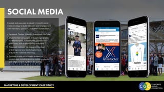 MARKETING & DEVELOPMENT CASE STUDY
SOCIAL MEDIA
Created and executed a robust 12-month social
media strategy to build followers and engagement
with members, sponsors, and other stakeholders.
•	Facebook, Twitter, LinkedIn, Instagram, YouTube
•	Implemented campaigns to support programs
like MentorSHPE, ScholarSHPE, latinXfactor,
SHPEtinas, End-of-Year Giving, and more.
•	Proposed methods for engaging members
at the regional and local chapter level
to build the national following.
•	Provided onsite social media support at
conferences including posting videos, pictures,
and other content live from the events.
 