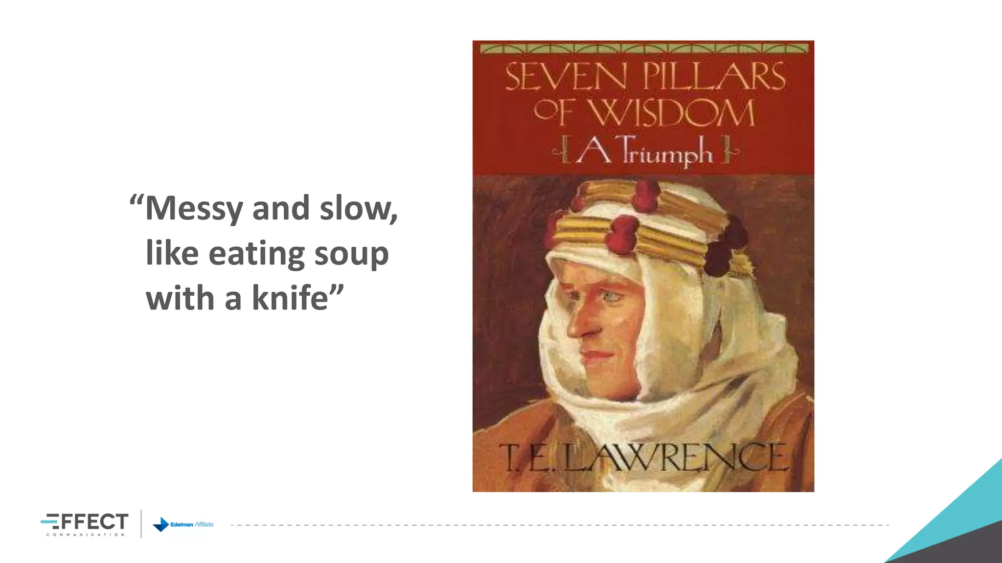 “Messy and slow,
like eating soup
with a knife”