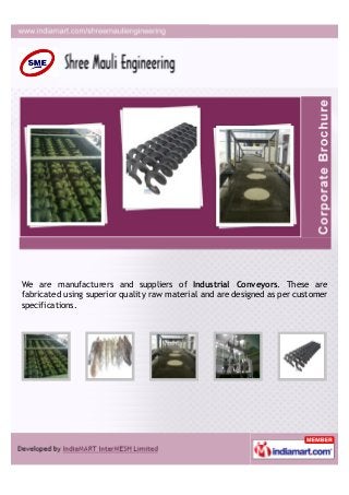 We are manufacturers and suppliers of Industrial Conveyors. These are
fabricated using superior quality raw material and are designed as per customer
specifications.
 