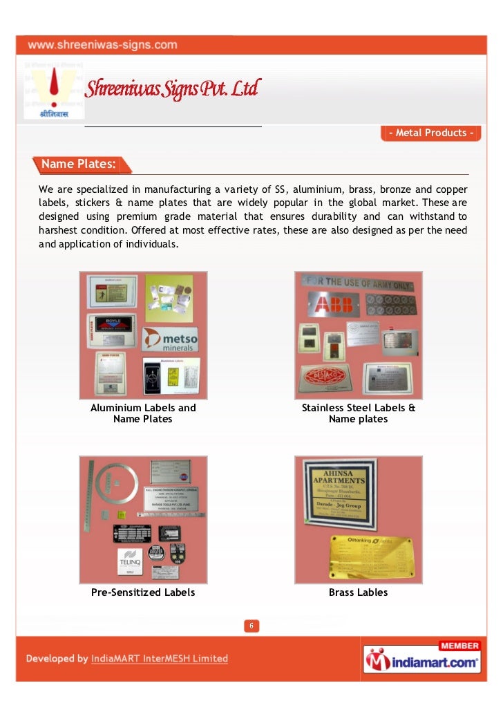 Shreeniwas Signs Pvt. Ltd., Pune, Metal Products