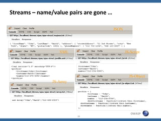 Streams – name/value pairs are gone …

                                        JSON




                  XML             ...