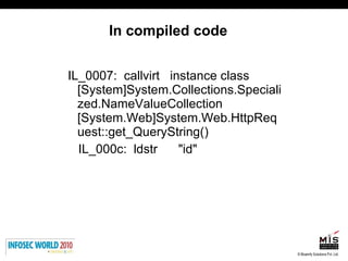 In compiled code IL_0007:  callvirt  instance class [System]System.Collections.Specialized.NameValueCollection [System.Web]System.Web.HttpRequest::get_QueryString() IL_000c:  ldstr  "id" 