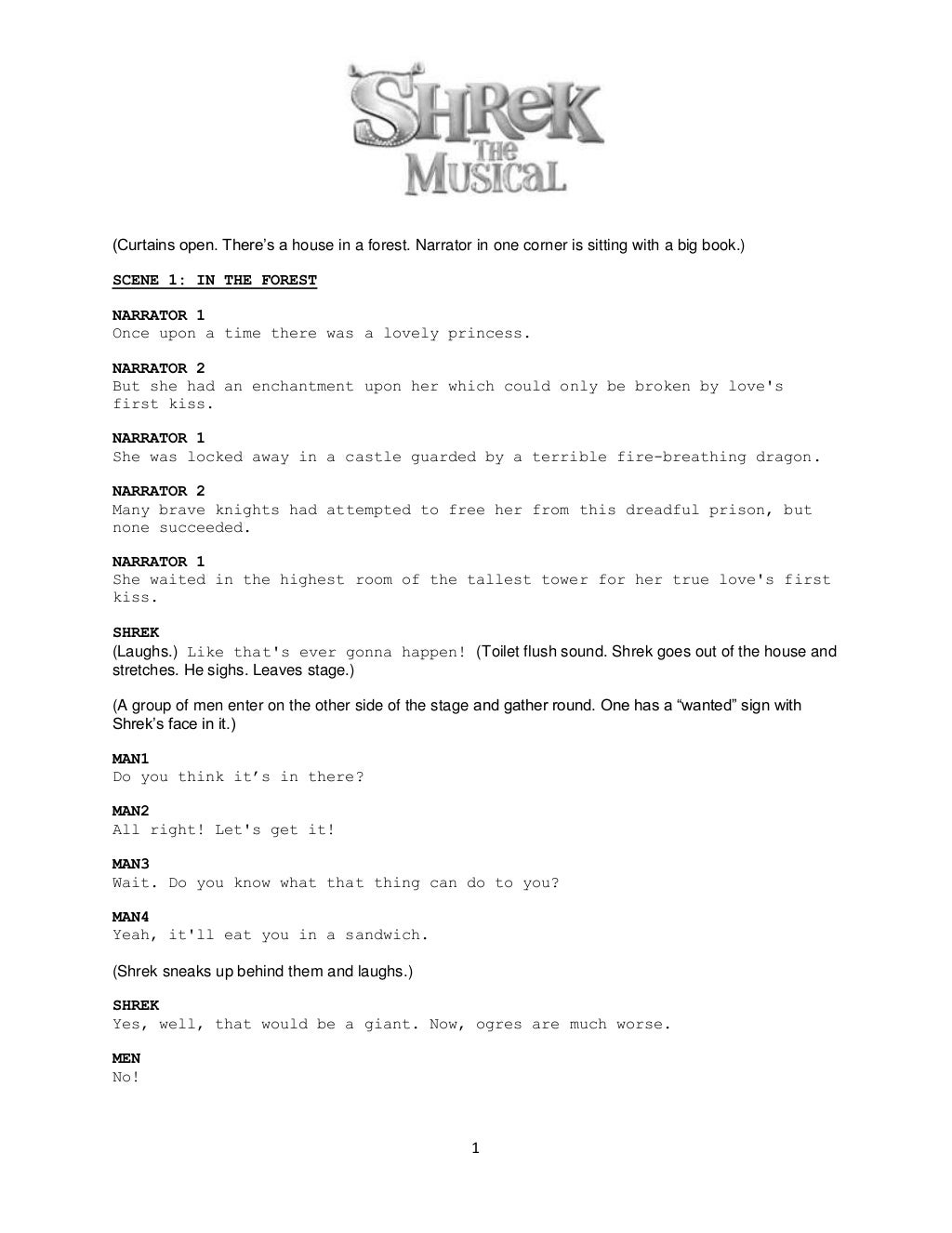 Shrek Script 1 Shrek Script 1