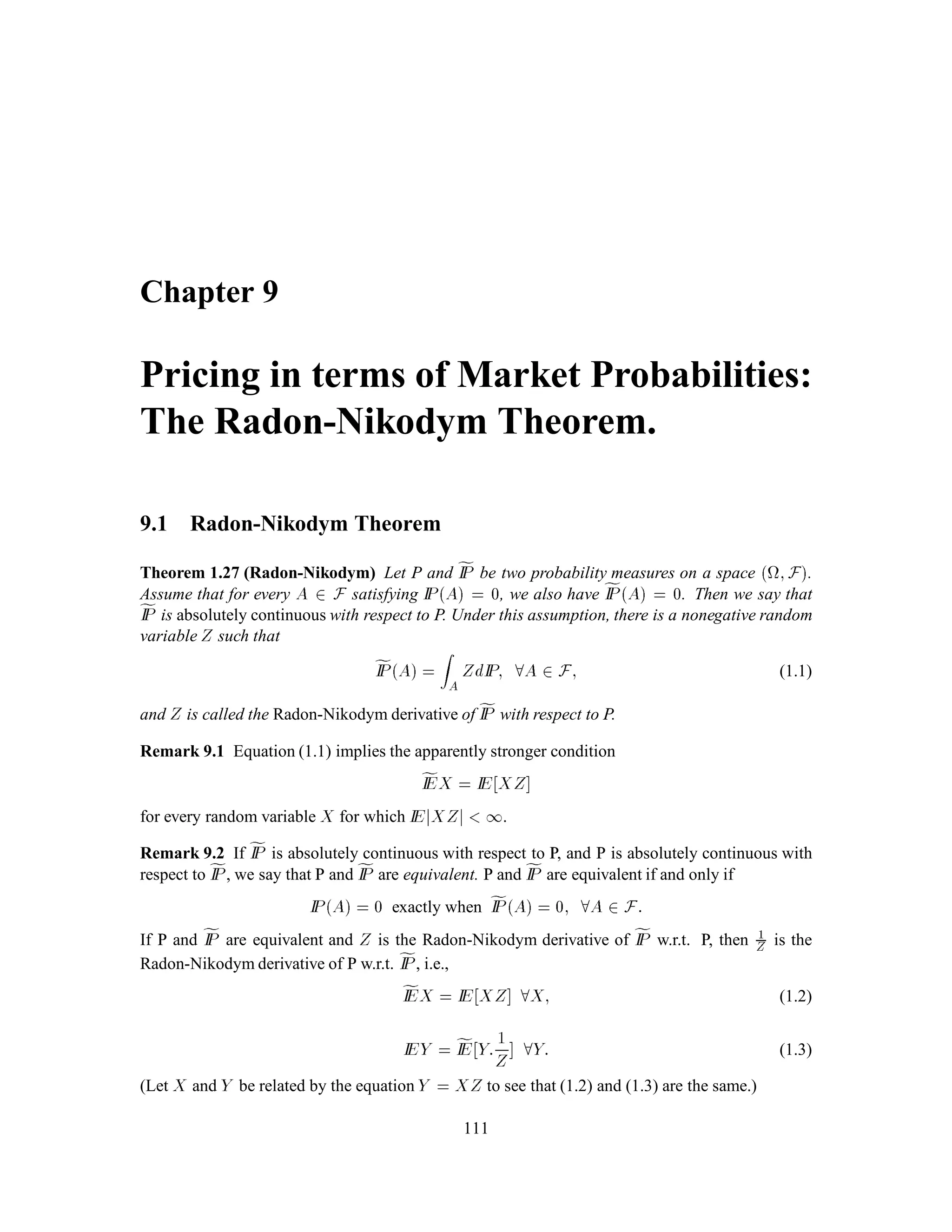 CHAPTER 4. The Markov Property 75
vnSn;Mn = Mn ,K+ (Lookback option);
vnSn;Mn = IMnBSn , K+ (Knock-in Barrier option).
Lemma 5.16 The two-dimensional process fSk;Mkgn
k=0 is Markov. (Here we are working under
the risk-neutral measure IP, although that does not matter).
Proof: Fix k. We have
Mk+1 = Mk _Sk+1;
where _ indicates the maximum of two quantities. Let Z 4
= Sk+1
Sk
, so
fIPZ = u = ~p; fIPZ = d = ~q;
and Z is independent of Fk. Let hx;y be a function of two variables. We have
hSk+1;Mk+1 = hSk+1;Mk _Sk+1
= hZSk;Mk _ ZSk:
Deﬁne
gx;y 4
= fIEhZx;y _Zx
= ~phux;y _ux+ ~qhdx;y _dx:
The Independence Lemma implies
fIE hSk+1;Mk+1jFk = gSk;Mk = ~phuSk;Mk _uSk+ ~qhdSk;Mk;
the second equality being a consequence of the fact that Mk ^ dSk = Mk. Since the RHS is a
function of Sk;Mk, we have proved the Markov property (form (b)) for this two-dimensional
process.
Continuing with the exotic option of the previous Lemma... Let Vk denote the value of the derivative
security at time k. Since 1+ r,kVk is a martingale under fIP, we have
Vk = 1
1 + r
fIE Vk+1jFk ;k = 0;1;::: ;n,1:
At the ﬁnal time, we have
Vn = vnSn;Mn:
Stepping back one step, we can compute
Vn,1 = 1
1+ r
fIE vnSn;MnjFn,1
= 1
1+ r ~pvnuSn,1;uSn,1 _Mn,1 + ~qvndSn,1;Mn,1 :
 