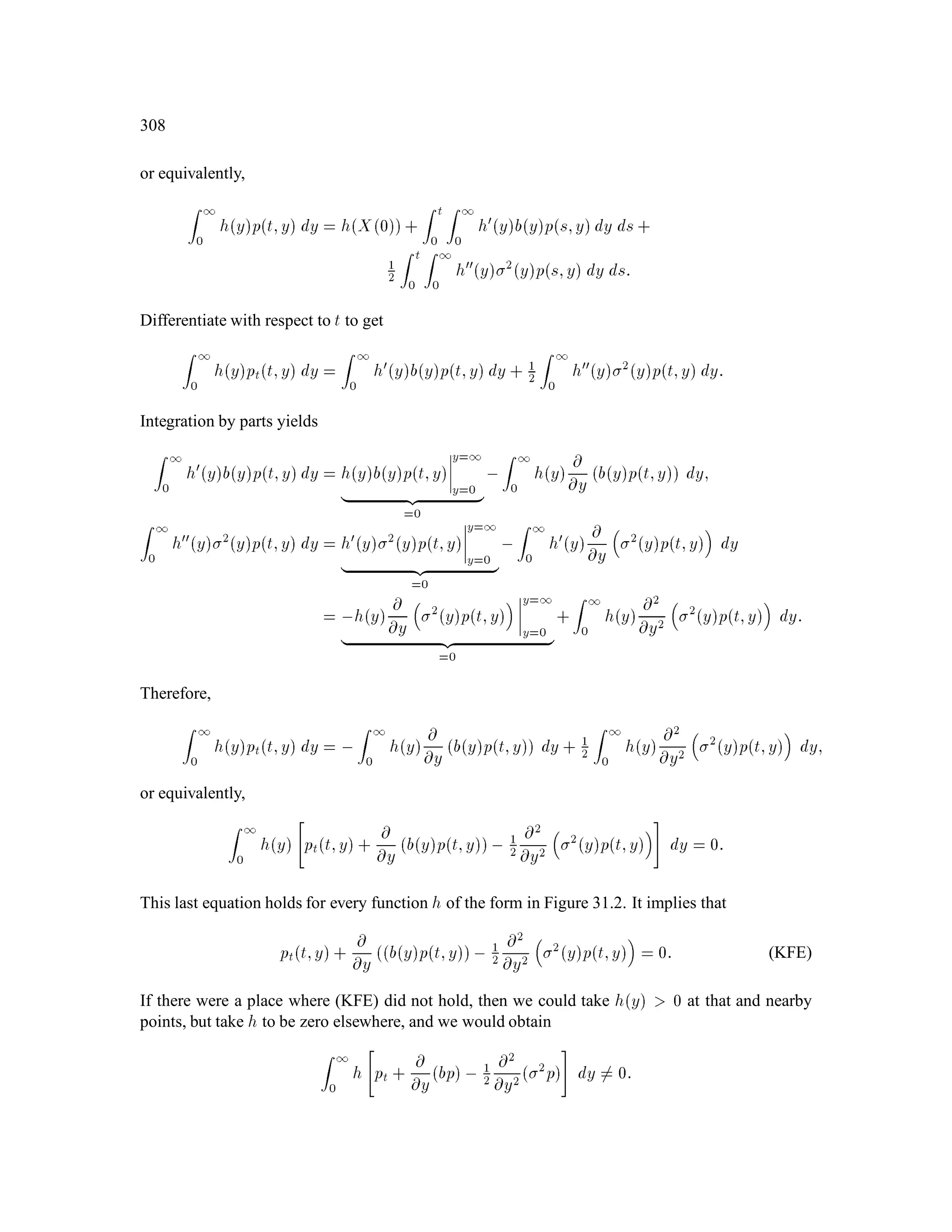 142
k/n (k+1)/n
Figure 13.1: Linear Interpolation to deﬁne Bnt.
Properties of B1001 :
B1001 = 1
10
100X
j=1
Xj (Approximately normal)
IEB1001 = 1
10
100X
j=1
IEXj = 0:
varB1001 = 1
100
100X
j=1
varXj = 1
Properties of B1002 :
B1002 = 1
10
200X
j=1
Xj (Approximately normal)
IEB1002 = 0:
varB1002 = 2:
Also note that:
B1001 and B1002 ,B1001 are independent.
B100t is a continuous function of t.
To get Brownian motion, let n!1 in Bnt; t  0.
13.5 Brownian Motion
(Please refer to Oksendal, Chapter 2.)
 