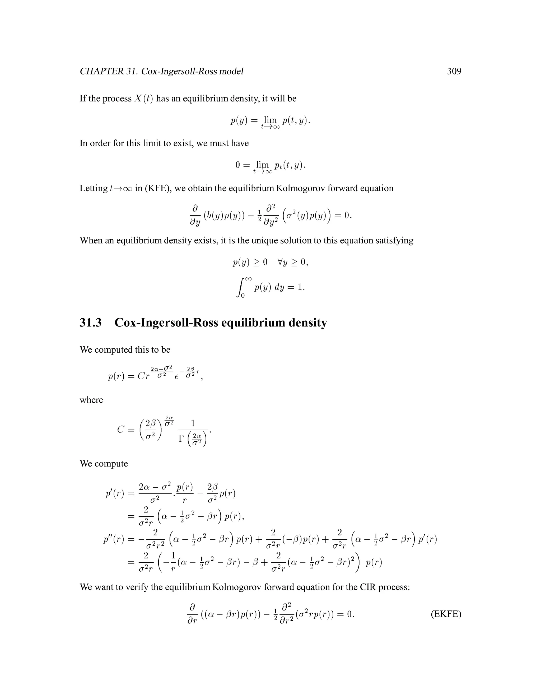 CHAPTER 13. Brownian Motion 143
t
(Ω,F,P)
ω
B(t) = B(t,ω)
Figure 13.2: Continuous-time Brownian Motion.
A random variable Bt (see Fig. 13.2) is called a Brownian Motion if it satisﬁes the following
properties:
1. B0 = 0,
2. Bt is a continuous function of t;
3. B has independent, normally distributed increments: If
0 = t0 t1 t2 ::: tn
and
Y1 = Bt1 ,Bt0; Y2 = Bt2 ,Bt1; ::: Yn = Btn ,Btn,1;
then
Y1;Y2;::: ;Yn are independent,
IEYj = 0 8j;
varYj = tj ,tj,1 8j:
13.6 Covariance of Brownian Motion
Let 0  s  t be given. Then Bs and Bt , Bs are independent, so Bs and Bt =
Bt , Bs + Bs are jointly normal. Moreover,
IEBs = 0; varBs = s;
IEBt = 0; varBt = t;
IEBsBt = IEBs Bt ,Bs + Bs
= IEBsBt , Bs| z
0
+IEB2s| z
s
= s:
 