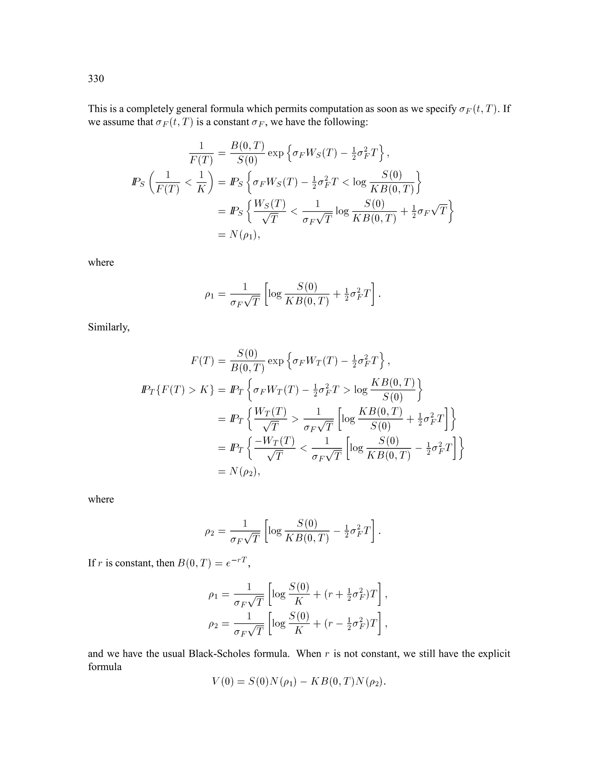 CHAPTER 13. Brownian Motion 147
B(t) = B(t,ω)
tω
x
(Ω, F, P )x
Figure 13.3: Continuous-time Brownian Motion, starting at x 6= 0.
13.11 Starting at Points Other Than 0
(The remaining sections in this chapter were taught Dec 7.)
For a Brownian motion Bt that starts at 0, we have:
IPB0 = 0 = 1:
For a Brownian motion Bt that starts at x, denote the corresponding probability measure by IPx
(See Fig. 13.3), and for such a Brownian motion we have:
IPxB0 = x = 1:
Note that:
If x 6= 0, then IPx puts all its probability on a completely different set from IP.
The distribution of Bt under IPx is the same as the distribution of x+ Bt under IP.
13.12 Markov Property for Brownian Motion
We prove that
Theorem 12.43 Brownian motion has the Markov property.
Proof:
Let s  0; t  0 be given (See Fig. 13.4).
IE

hBs + t Fs

= IE
2
664hBs + t ,Bs| z
Independentof Fs
+ Bs| z
Fs-measurable
 Fs
3
775
 