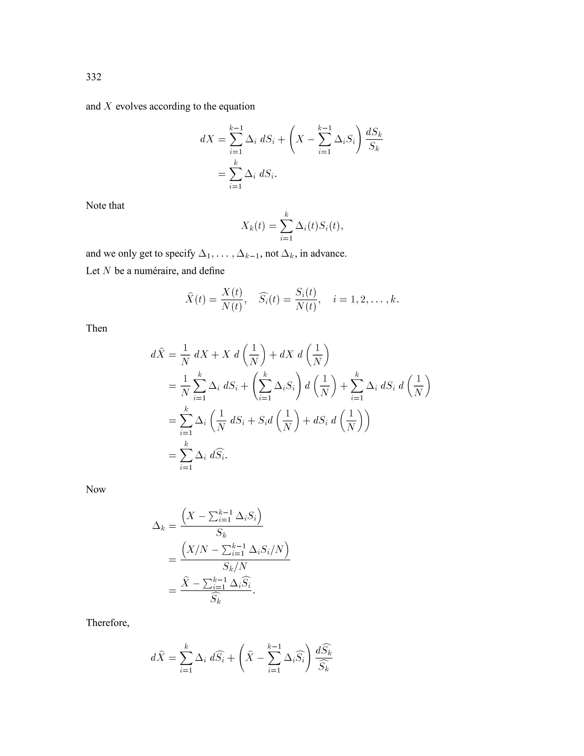 CHAPTER 13. Brownian Motion 149
τ + t
restart
τ
x
Figure 13.5: Strong Markov Property of Brownian Motion.
13.13 Transition Density
Let pt;x;y be the probability that the Brownian motion changes value from x to y in time t, and
let be deﬁned as in the previous section.
pt;x;y = 1p
2t
e,y,x2
2t
gx = IExhBt =
1Z
,1
hypt;x;ydy:
IE

hBs+ t Fs

= gBs =
1Z
,1
hypt;Bs;ydy:
IE

hB + t F 

=
1Z
,1
hypt;x;ydy:
13.14 First Passage Time
Fix x 0. Deﬁne
= minft  0; Bt = xg:
Fix  