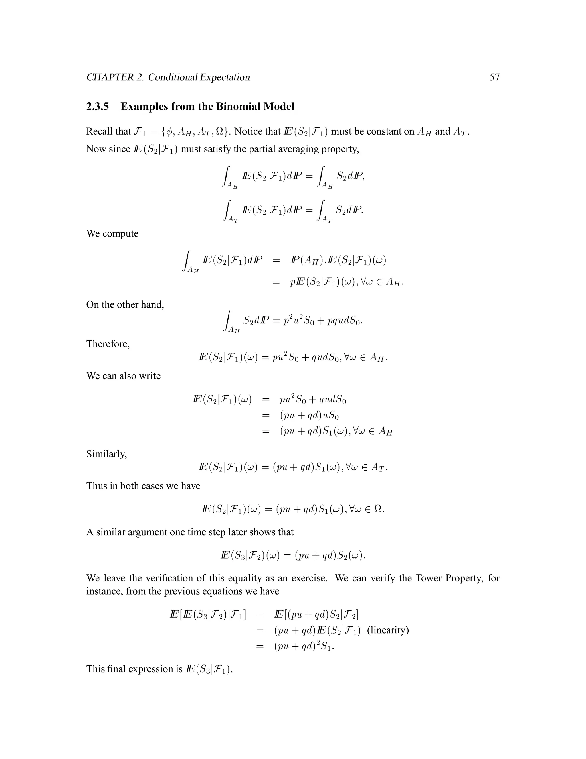 36
If A in (4.2) is an interval a;b , then we can write (4.2) as the less mysterious Riemann integral:
IP a;b =
Z b
a
1p
2
e
,
x2
2 dx:
This corresponds to choosing a point at random on the real line, and every single point has probabil-
ity zero of being chosen, but if a set A is given, then the probability the point is in that set is given
by (4.2). 
The construction of the integral in a general probability space follows the same steps as the con-
struction of Lebesgue integral. We repeat this construction below.
Deﬁnition 1.14 Let  ;F;IPbe a probability space, and let X be a random variable on this space,
i.e., a mapping from to IR, possibly also taking the values 1.
If X is an indicator, i.e,
X! = lIA! =

1 if ! 2 A;
0 if ! 2 Ac;
for some set A 2 F, we deﬁne Z
X dIP = IPA:
If X is a simple function, i.e,
X! =
nX
k=1
cklIAk!;
where each ck is a real number and each Ak is a set in F, we deﬁne
Z
XdIP =
nX
k=1
ck
Z
lIAk dIP =
nX
k=1
ckIPAk:
If X is nonnegative but otherwise general, we deﬁne
Z
X dIP
= sup
Z
Y dIP;Y is simple and Y!  X! for every ! 2 :
In fact, we can always construct a sequence of simple functions Yn;n = 1;2;::: such that
0  Y1!  Y2!  Y3!  ::: for every ! 2 ;
and Y! = limn!1 Yn! for every ! 2 . With this sequence, we can deﬁne
Z
X dIP = limn!1
Z
Yn dIP:
 