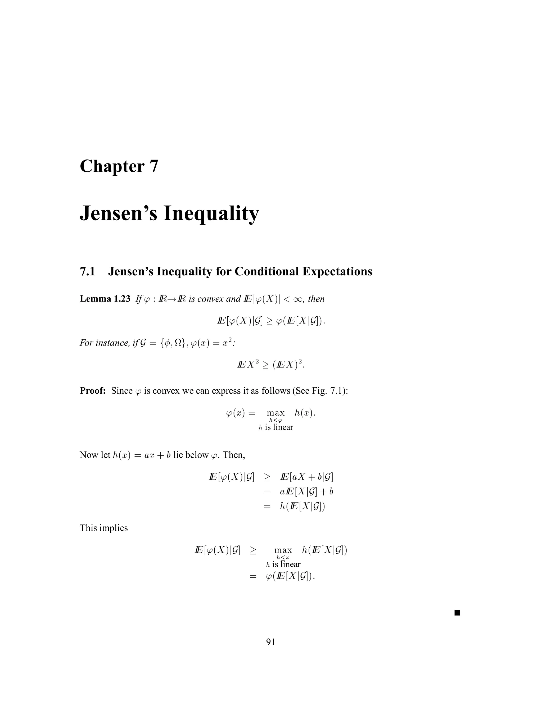 Chapter 3
Arbitrage Pricing
3.1 Binomial Pricing
Return to the binomial pricing model
Please see:
Cox, Ross and Rubinstein, J. Financial Economics, 7(1979), 229–263, and
Cox and Rubinstein (1985), Options Markets, Prentice-Hall.
Example 3.1 (Pricing a Call Option) Suppose u = 2;d = 0:5;r = 25(interest rate), S0 = 50. (In this
and all examples, the interest rate quoted is per unit time, and the stock prices S0;S1;::: are indexed by the
same time periods). We know that
S1! = 100 if !1 = H
25 if !1 = T
Find the value at time zero of a call option to buy one share of stock at time 1 for $50 (i.e. the strike price is
$50).
The value of the call at time 1 is
V1! = S1! ,50+
= 50 if !1 = H
0 if !1 = T
Suppose the option sells for $20 at time 0. Let us construct a portfolio:
1. Sell 3 options for $20 each. Cash outlay is ,$60:
2. Buy 2 shares of stock for $50 each. Cash outlay is $100.
3. Borrow $40. Cash outlay is ,$40:
59
 