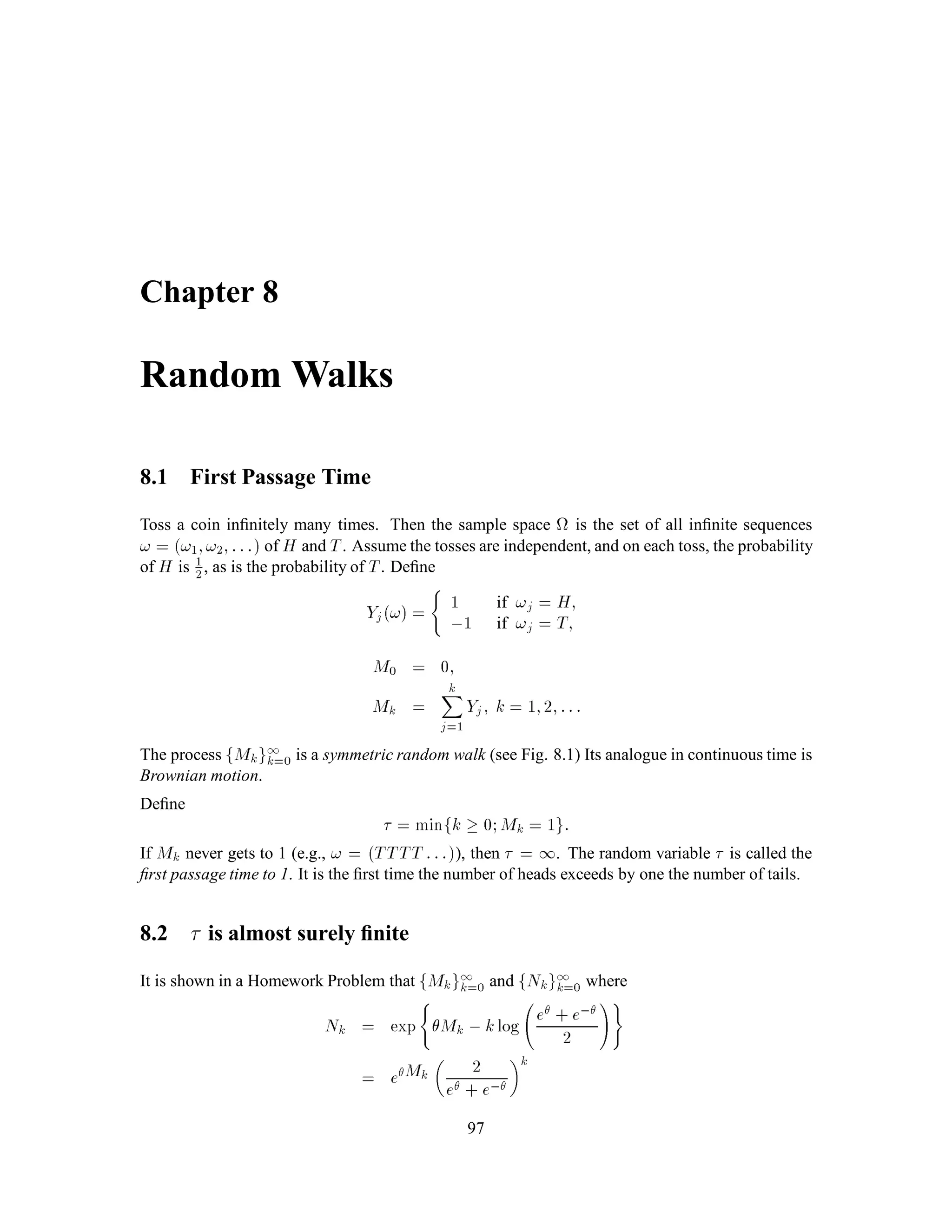 CHAPTER 3. Arbitrage Pricing 63
Therefore,
fIE 1+ r,k+1Xk+1jFk
= fIE 1+ r,kXkjFk
+fIE 1+ r,k+1kSk+1jFk
,fIE 1+ r,kkSkjFk
= 1 + r,kXk (requirement (b) of conditional exp.)
+kfIE 1+ r,k+1Sk+1jFk (taking out what is known)
,1 + r,kkSk (property (b))
= 1 + r,kXk (Theorem 3.11)
3.4 Simple European Derivative Securities
Deﬁnition 3.1 () A simpleEuropean derivative securitywith expiration time mis an Fm-measurable
random variable Vm. (Here, m is less than or equal to n, the number of periods/coin-tosses in the
model).
Deﬁnition 3.2 () A simple European derivative security Vm is said to be hedgeable if there exists
a constant X0 and a portfolio process  = 0;::: ;m,1 such that the self-ﬁnancing value
process X0;X1;::: ;Xm given by (3.2) satisﬁes
Xm! = Vm!; 8! 2 :
In this case, for k = 0;1;::: ;m, we call Xk the APT value at time k of Vm.
Theorem 4.13 (Corollary to Theorem 3.12) If a simple European security Vm is hedgeable, then
for each k = 0;1;::: ;m, the APT value at time k of Vm is
Vk
4
= 1 + rkfIE 1 + r,mVmjFk : (4.1)
Proof: We ﬁrst observe that if fMk; Fk;k = 0;1;::: ;mg is a martingale, i.e., satisﬁes the
martingale property
fIE Mk+1jFk = Mk
for each k = 0;1;::: ;m,1, then we also have
fIE MmjFk = Mk;k = 0;1;::: ;m,1: (4.2)
When k = m,1, the equation (4.2) follows directly from the martingale property. For k = m,2,
we use the tower property to write
fIE MmjFm,2 = fIE fIE MmjFm,1 jFm,2
= fIE Mm,1jFm,2
= Mm,2:
 