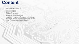 Content
Digital Vortex 2015
• What is BDaaS ?
• Challenges
• BDaaS layers
• BDaaS Advantages
• BDaaS Enterprise Requirements
• Life Sciences Case Study
 