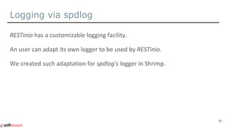 Wrapper around spdlog's logger
class http_server_logger_t
{
public:
http_server_logger_t( std::shared_ptr<spdlog::logger> ...