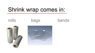 Shrink wrap comes in:
rolls bags bands
 