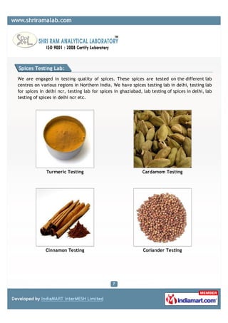 Spice Testing SHRI RAM ANALYTICAL LABORATORY, Ghaziabad, Laboratory Instruments | PDF