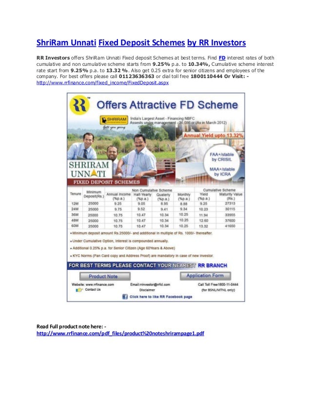 ShriRam Unnati Fixed Deposit Schemes by RR Investors