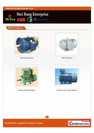Other Products:




           Vertical Motors         TEFC Motors




          Flame Proof Motors   Continuous Duty Motor
 