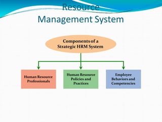 Resource
Management System
Human Resource
Professionals
Employee
Behaviors and
Competencies
Componentsof a
Strategic HRM S...