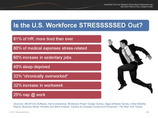 (Sources: WorkForce Software, Harris Interactive, Workplace Power Outage Survey, Sage Software Survey, Urban Mobility Report, Business Week, Families and Work Institute, Centers for Disease Control and Prevention, The New York Times) 