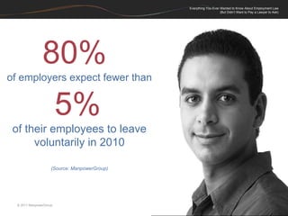 80%   of employers expect fewer than 5%   of their employees to leave voluntarily in 2010 (Source: ManpowerGroup) 