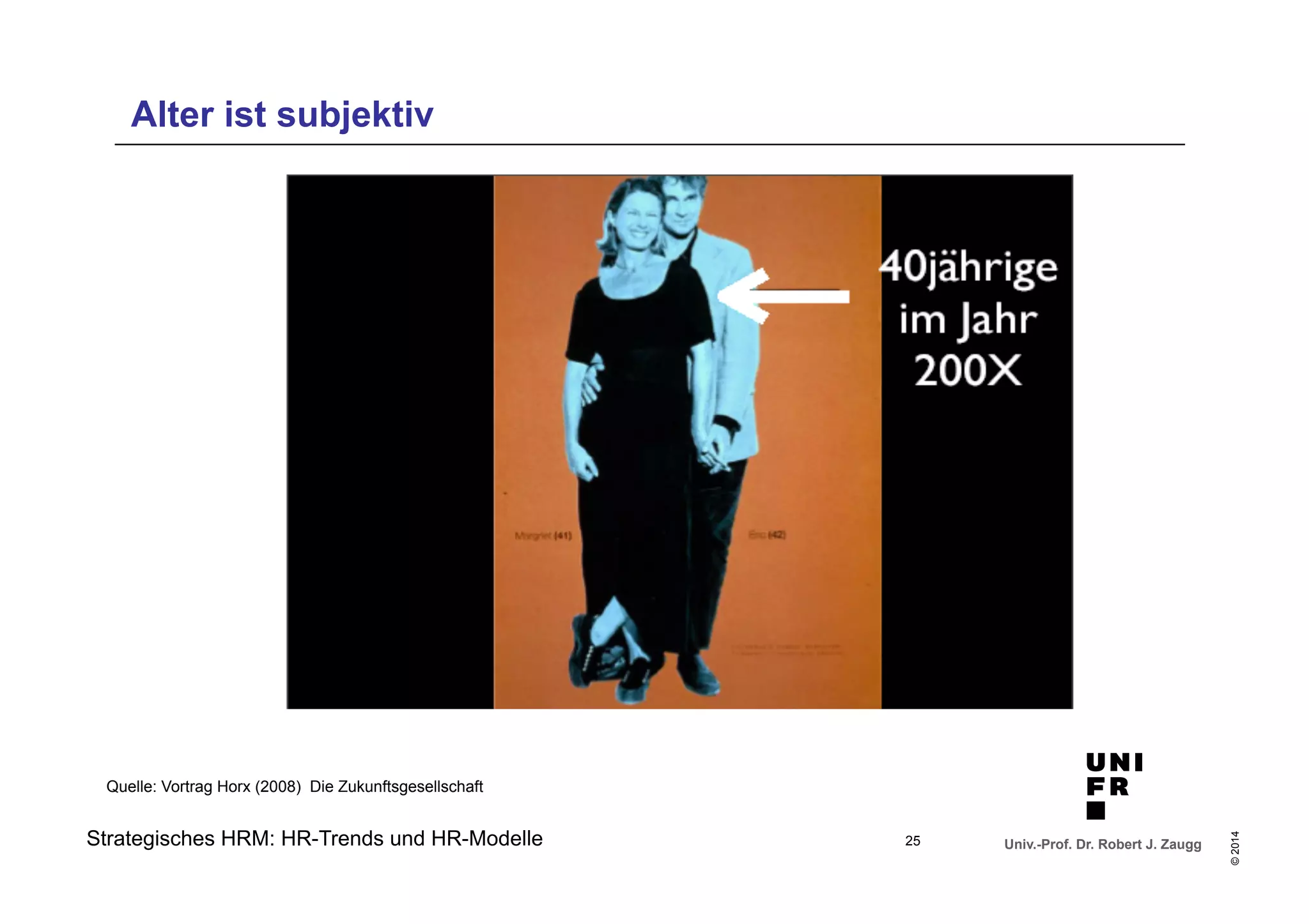 Univ.-Prof. Dr. Robert J. Zaugg 
© 2014 
Alter ist subjektiv 
Quelle: Vortrag Horx (2008) Die Zukunftsgesellschaft 
Strategisches HRM: HR-Trends und HR-Modelle 
25 
 
