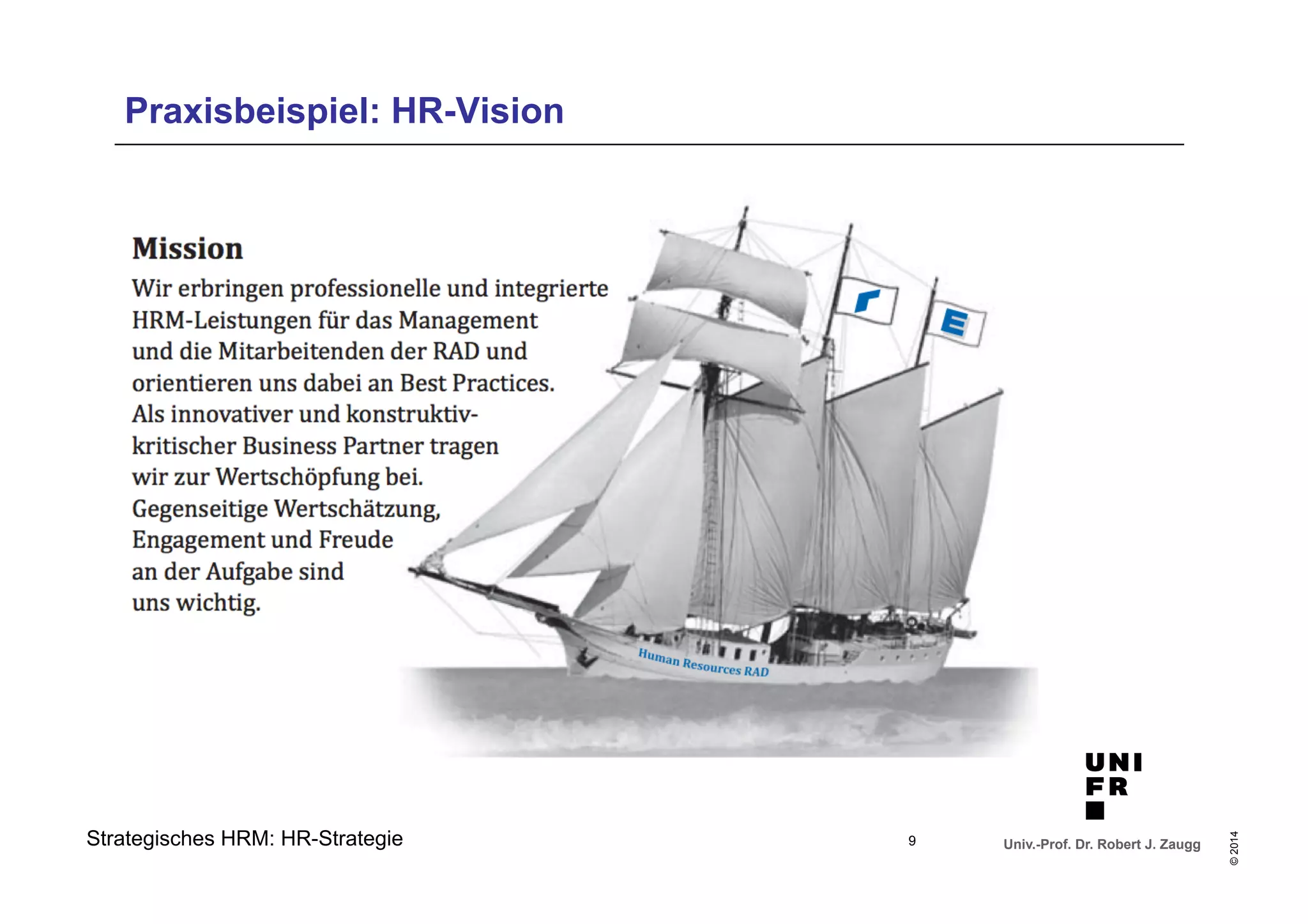 Univ.-Prof. Dr. Robert J. Zaugg 
© 2014 
Praxisbeispiel: HR-Vision 
Strategisches HRM: HR-Strategie 
9 
 