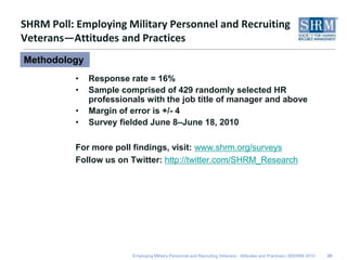 SHRM Poll: Employing Military Personnel and Recruiting Veterans—Attitudes and Practices <br />Methodology<br />Response ra...