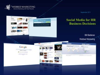 Social Media for HR Business Decisions September 2011 Bill Balderaz Webbed Marketing 