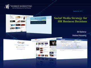 Social Media Strategy for HR Business Decisions September 2011 Bill Balderaz Webbed Marketing 
