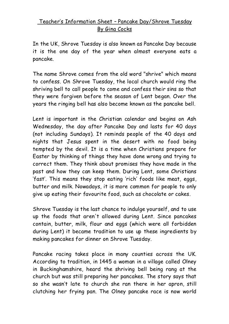 Pancake Day worksheet