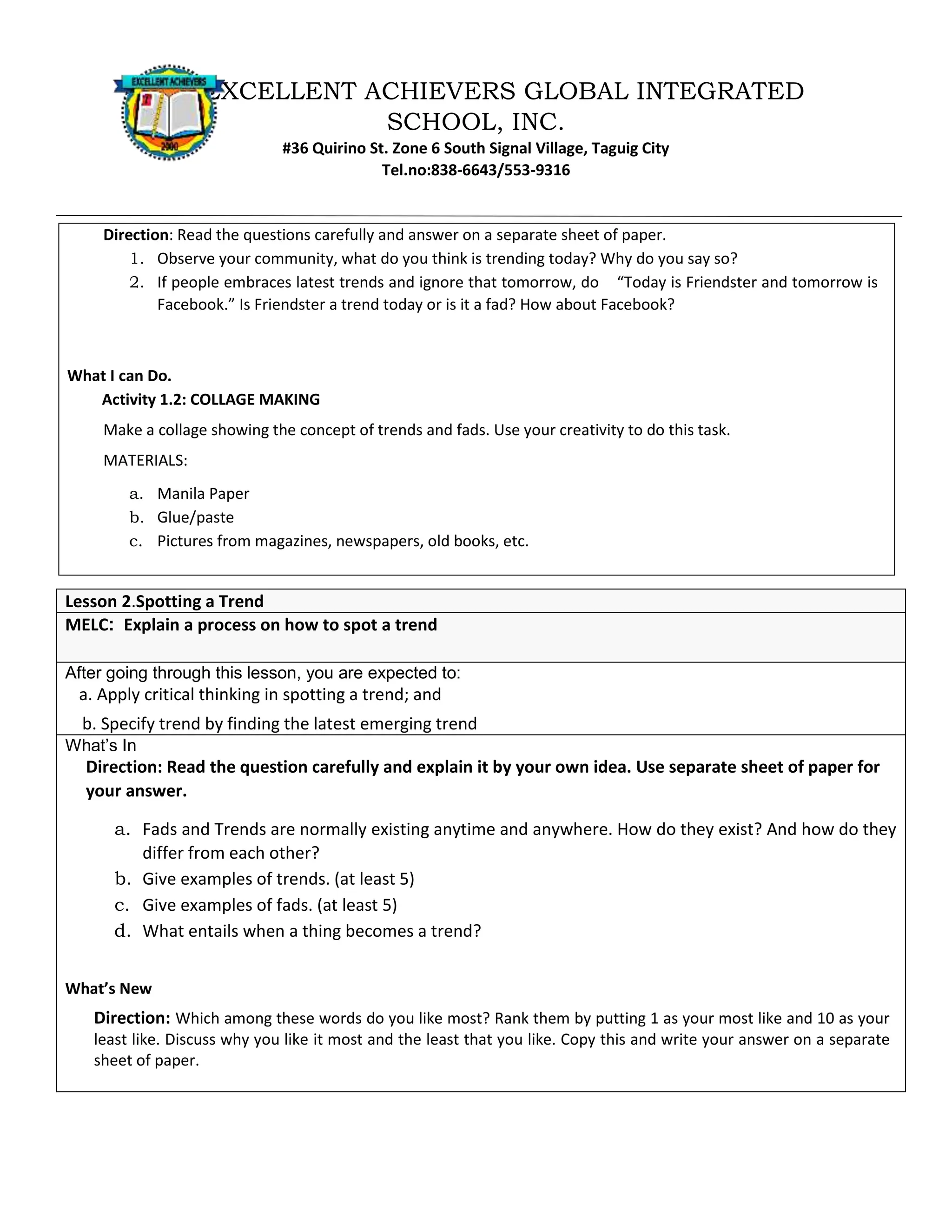 SECOND SEMESTER TOPIC COVERAGE SY 2023-2024 Trends, Networks, and ...