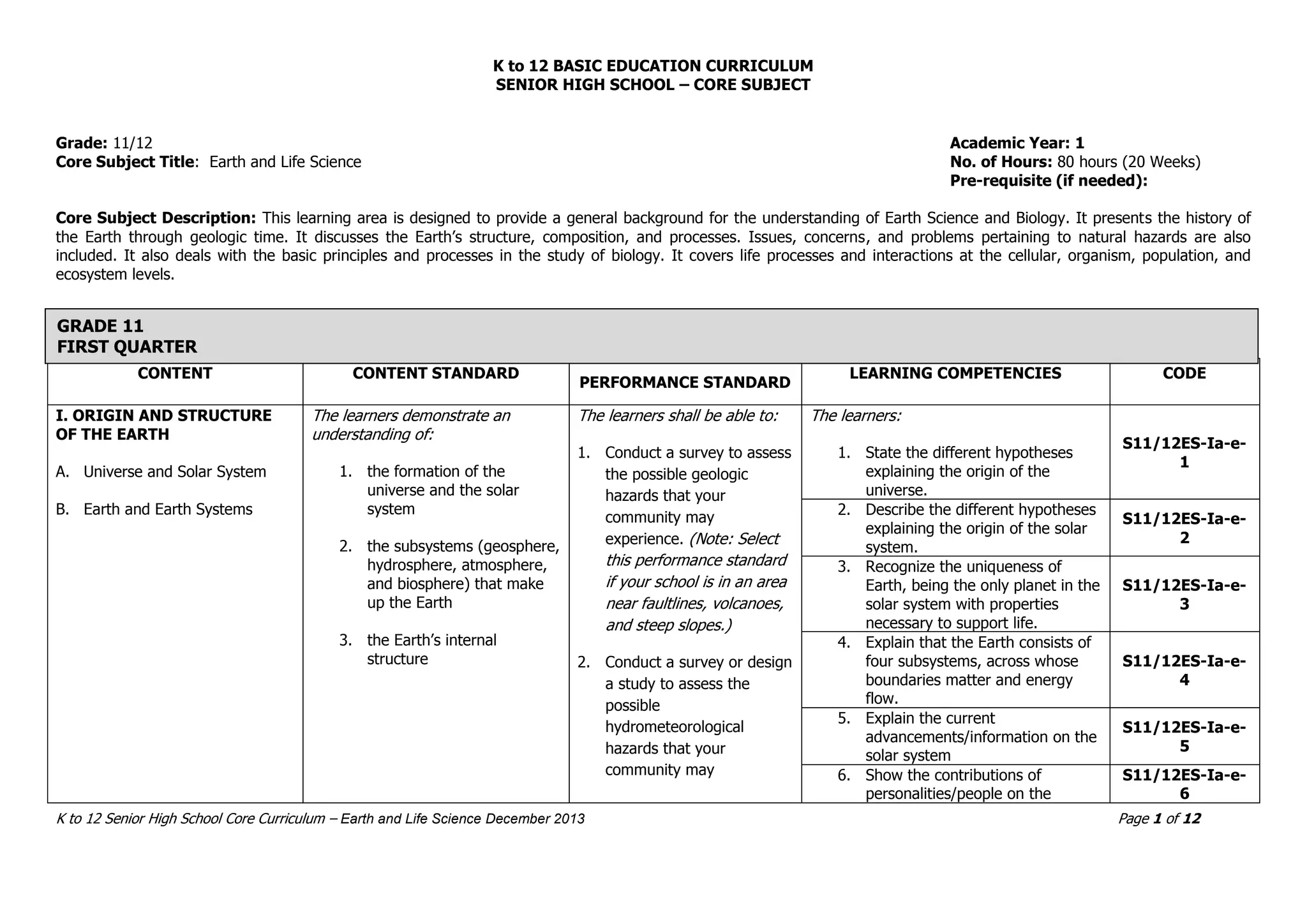 Shs core earth and life science cg | PDF