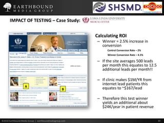 FUNDAMENTALS OF MULTIVARIATE TESTINGWhat is Required for Testing?Testing strategyHypothesisGoal of testSuccess metric    Calculate ROI!Tackle the basics before going algorithmicUse A/B first to understand before MVT   (↑ complexity = ↑ traffic)Choose test areas WISELY!!Don’t rock the boat with homepage testing at firstTest dramatically for best resultsBig differences in test concepts reveal more about the consumerMake testing part of your cultureRequires humility and adhering to the results!