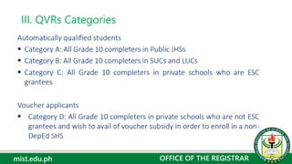 mist.edu.ph
III. QVRs Categories
OFFICE OF THE REGISTRAR
 