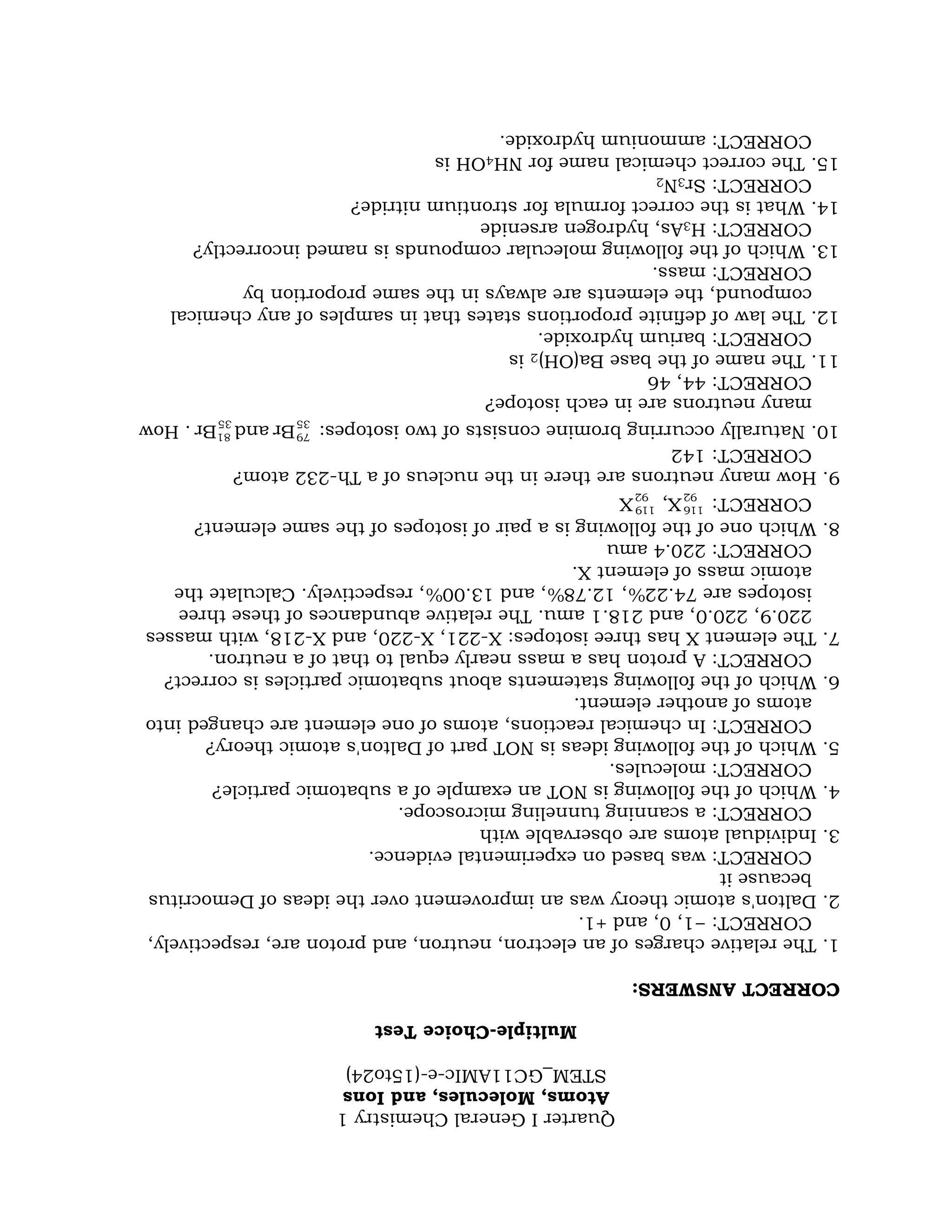 SHS STEM General Chemistry MCT 3. Atoms, Molecules, and Ions | PDF