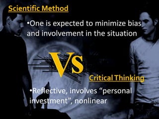 SITUATIONFaculty assumes students do not know how to problem solve or think criticallyRESULTStudents end up being spoon-fed and not thinking independently how to solve a problemSITUATION“Mistakes are bad, costly and avoided”RESULTStudents are discouraged from taking their first steps from which they could learn a lot in case they get it wrong the first timeSITUATION“There is single best way to solve a problem”RESULTLearning becomes too objective for the students and they are discouraged to explore some optionsSITUATION“Certainty is good, faculty know best”RESULTDiminishes student’s confidence in the way they think and decreases the value of the options they think of when they problem solvePROMOTING AND ASSESSING Critical ThinkingWhat Inhibits it?Students only learn if they hear it from us.Expectation of perfection& reinforcement of status quoDesire to finish the coverage