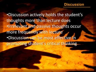 CreativityImagination & spontaneity; artistic & free; original; intuitive; results to a novel productsVCritical ThinkingLogical, analytical & judgmental; no finished product (at first); evaluates the product’s worthPROMOTING AND ASSESSING Critical ThinkingVs. other conceptsProblem solvingScientific methodNursing processCognitive developmentCreativity