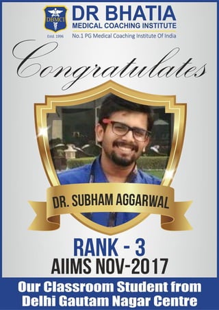 DBMind Dr Shubham for securing Rank 3 in AIIMSNov17 !!!