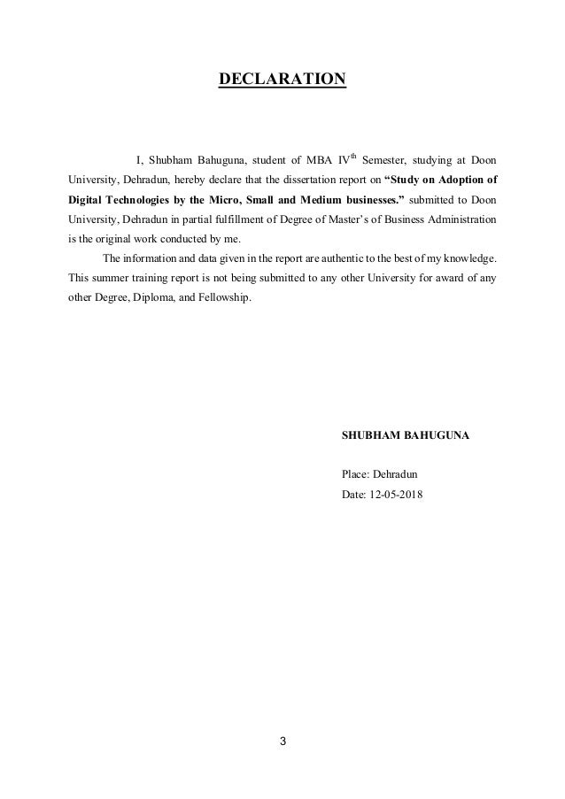 Dissertation report for mba