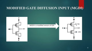 MODIFIED GATE DIFFUSION INPUT (MGDI)
MGDI is a modified version of GDI
4
 